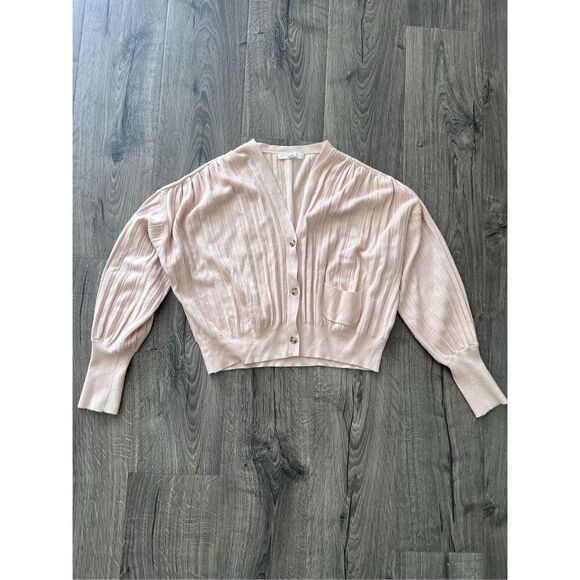 Lavender Sketch Cropped Wide Rib Cardigan Size M - Picture 1 of 6